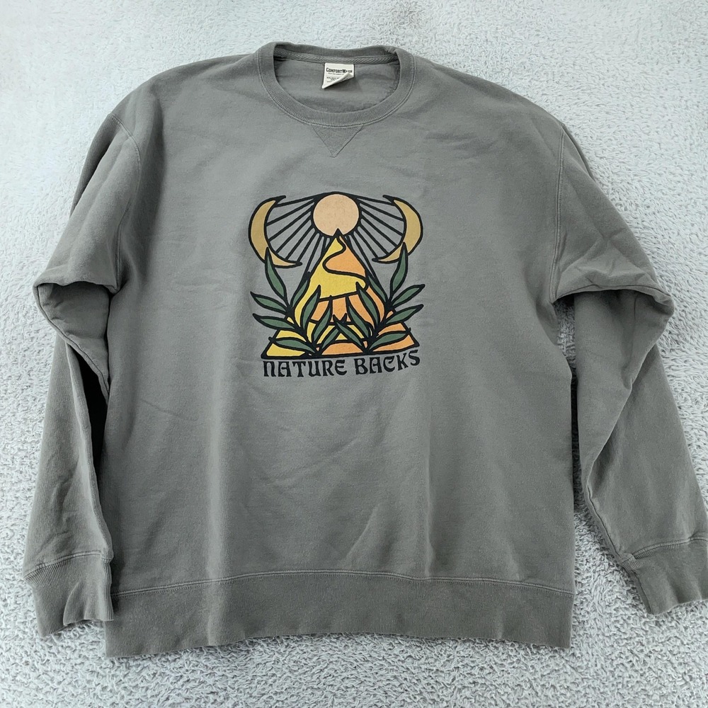 Nature Backs‎ Sweatshirt Mens Large Gray Crewneck Nature Hiking Graphic Outdoor
